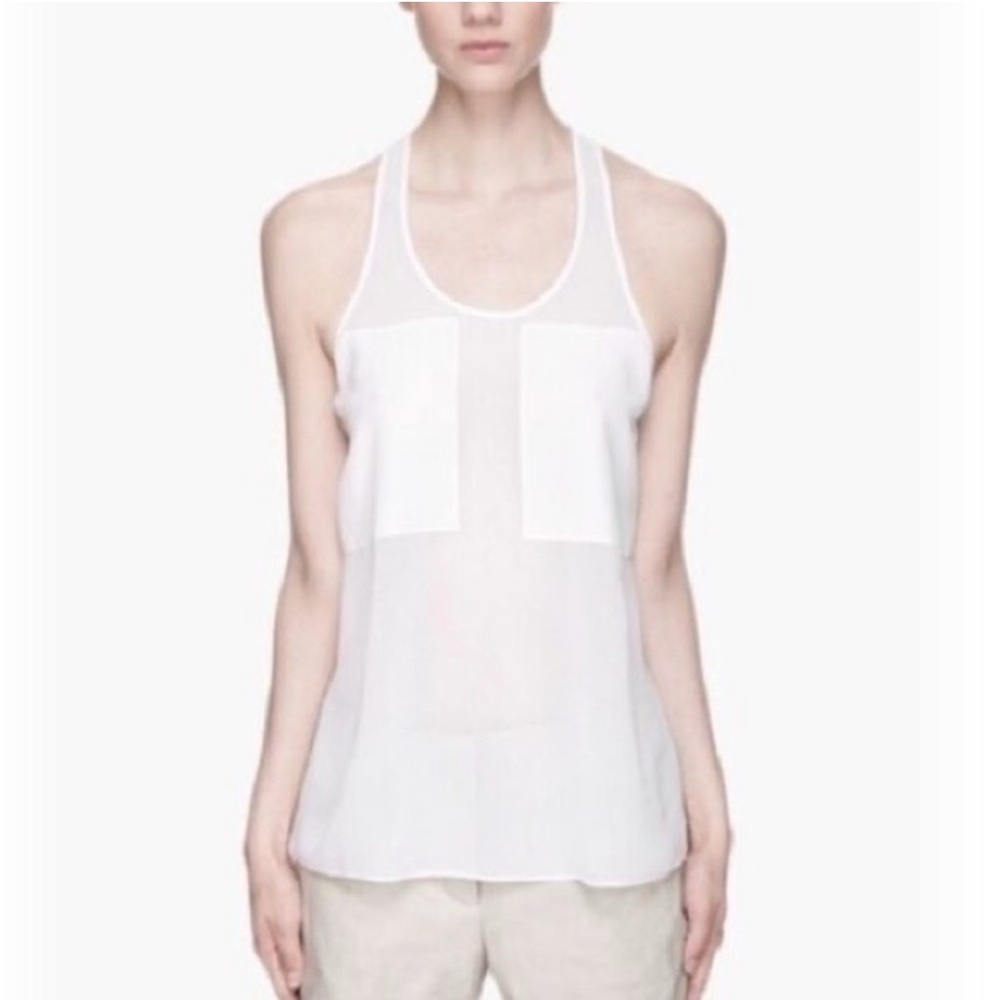 T by Alexander Wang Tank Top Ivory Paneled Silk & Chiffon S